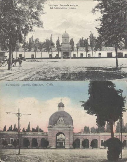 Comparacion entre fachada antigua y actual de Cementerio General