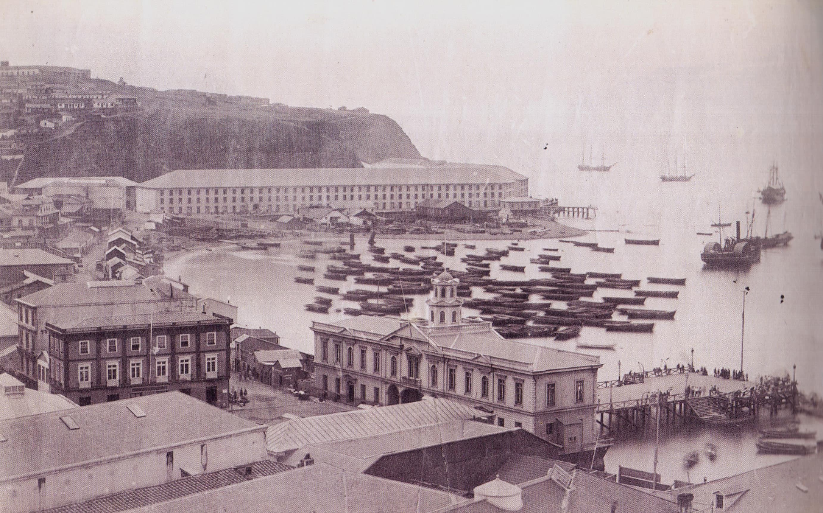 La Bolsa y Almacenes fiscales en Valparaíso año 1864