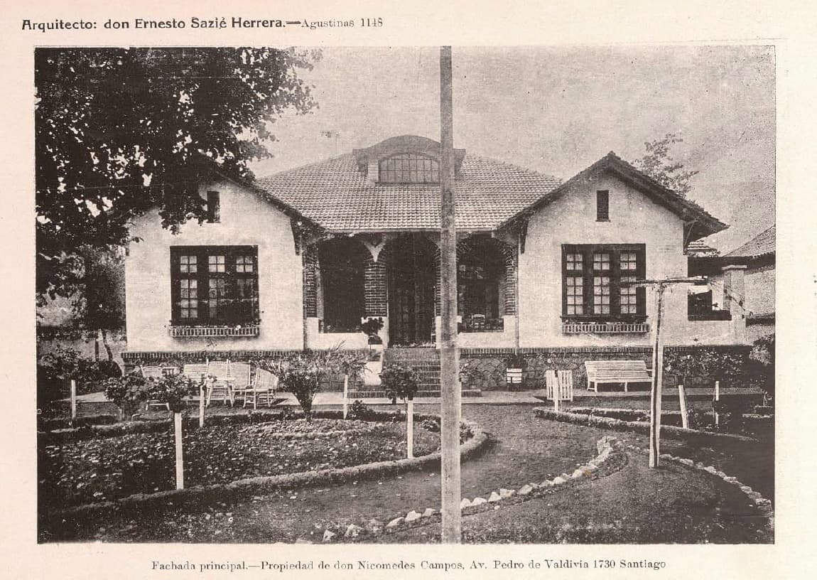 Fachada principal – propiedad de don Nicomedes Campos, avenida Pedro de Valdivia 1730