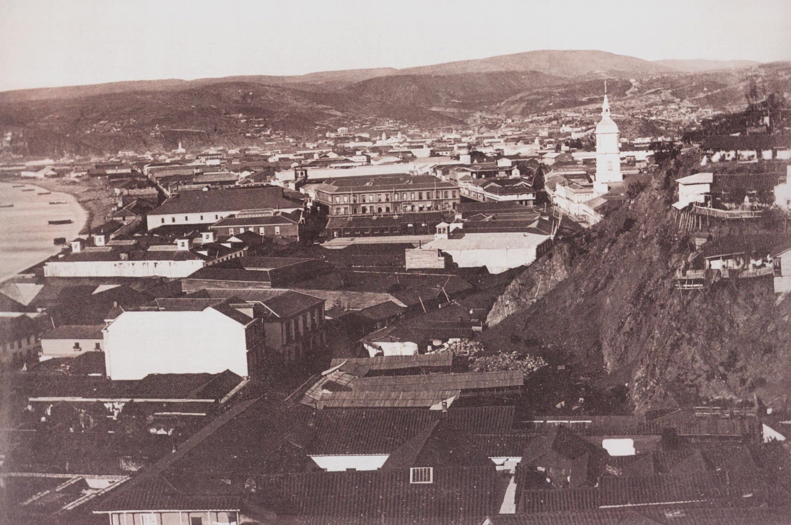 Vista barrio El Almendral en Valparaíso año 1864