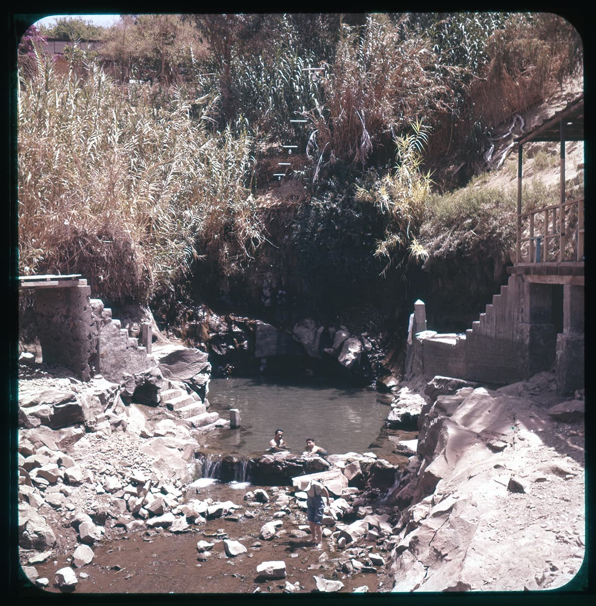 Bañistas en La Cocha Resbaladero, Pica, Región de Tarapacá, 1950 - 1965