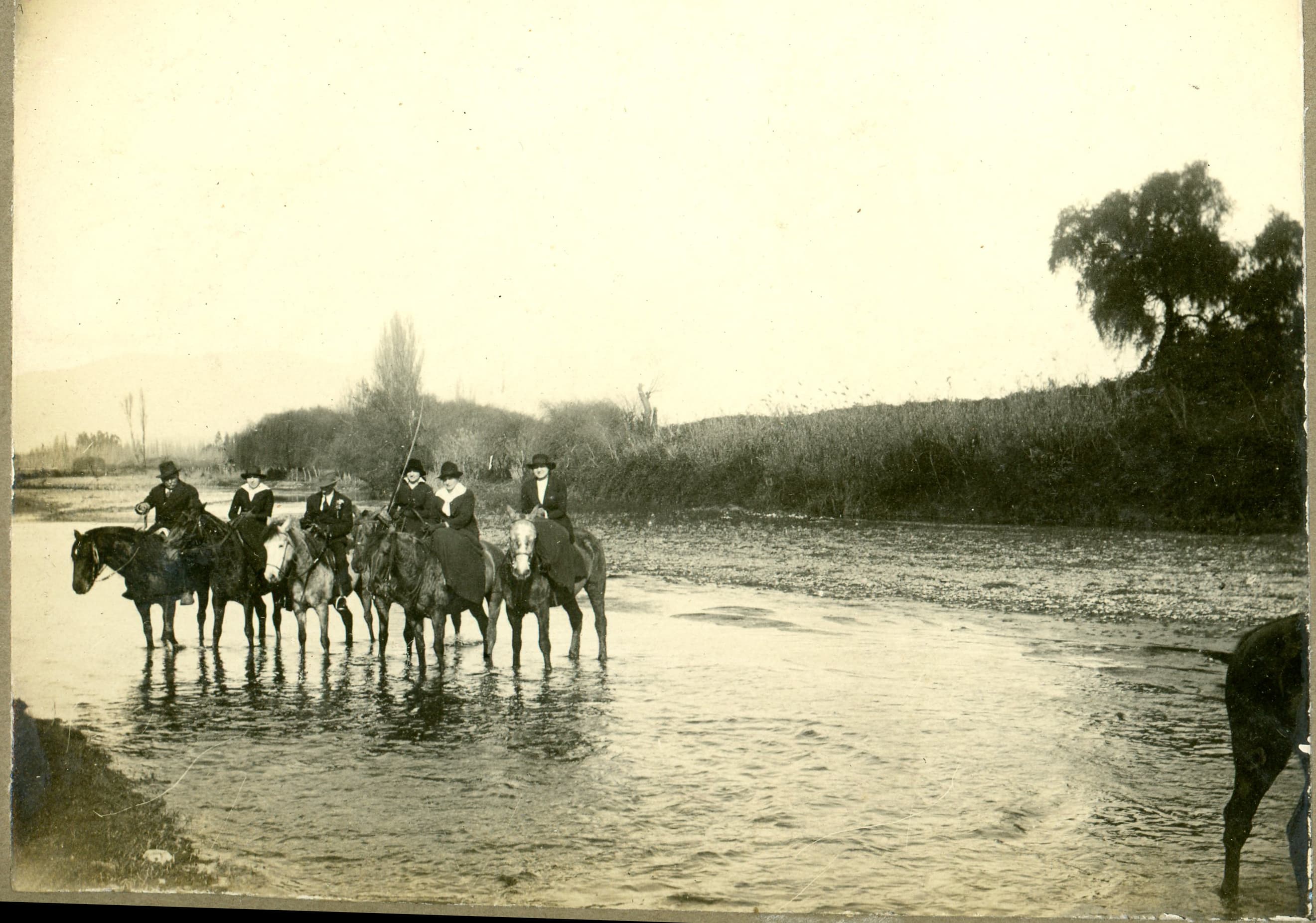 Río y caballos en Limache, Agosto de 1915