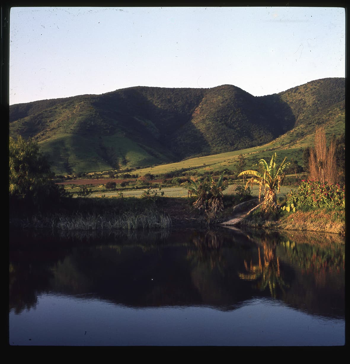 Tranque y faldas de un cerro, Pocochay, Región de Valparaíso, Chile, 1950 - 1965