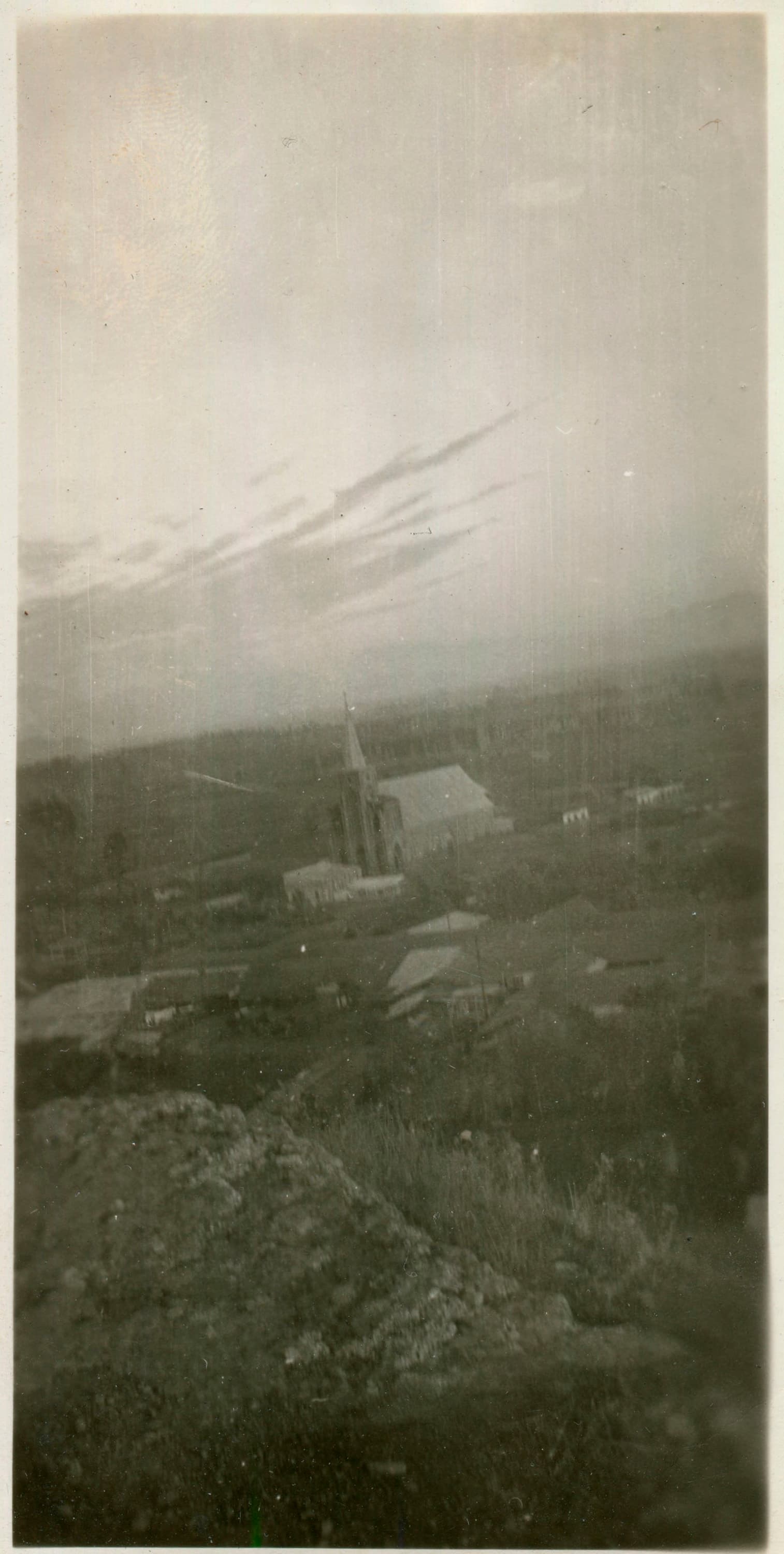 Iglesia San Francisco de Curicó, desde Cerro Condell, ca. 1955
